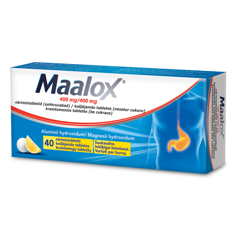 Maalox 400 mg/400 mg kramtomosios tabletės N40