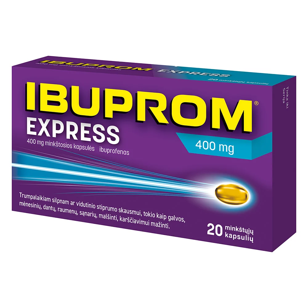 Ibuprom Express 400 mg minkštosios kapsulės N20