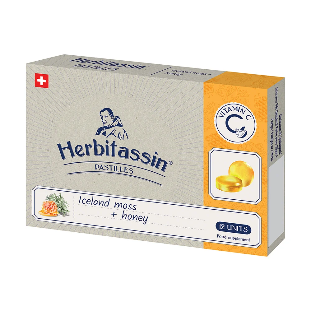HERBITASSIN gerklės pastilės su islandine kerpena ir medumi, N12