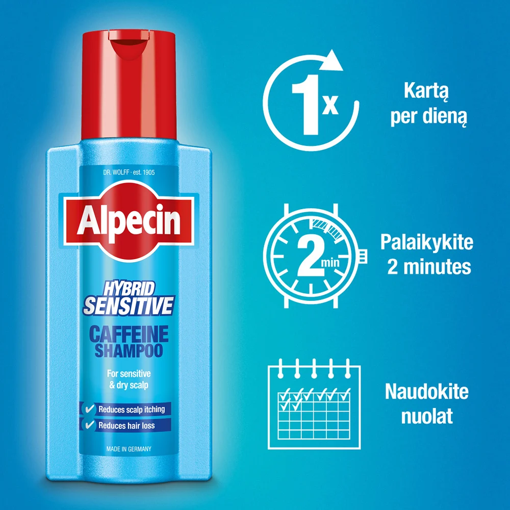 ALPECIN šampūnas su kofeinu sausai galvos odai HYBRID 250 ml