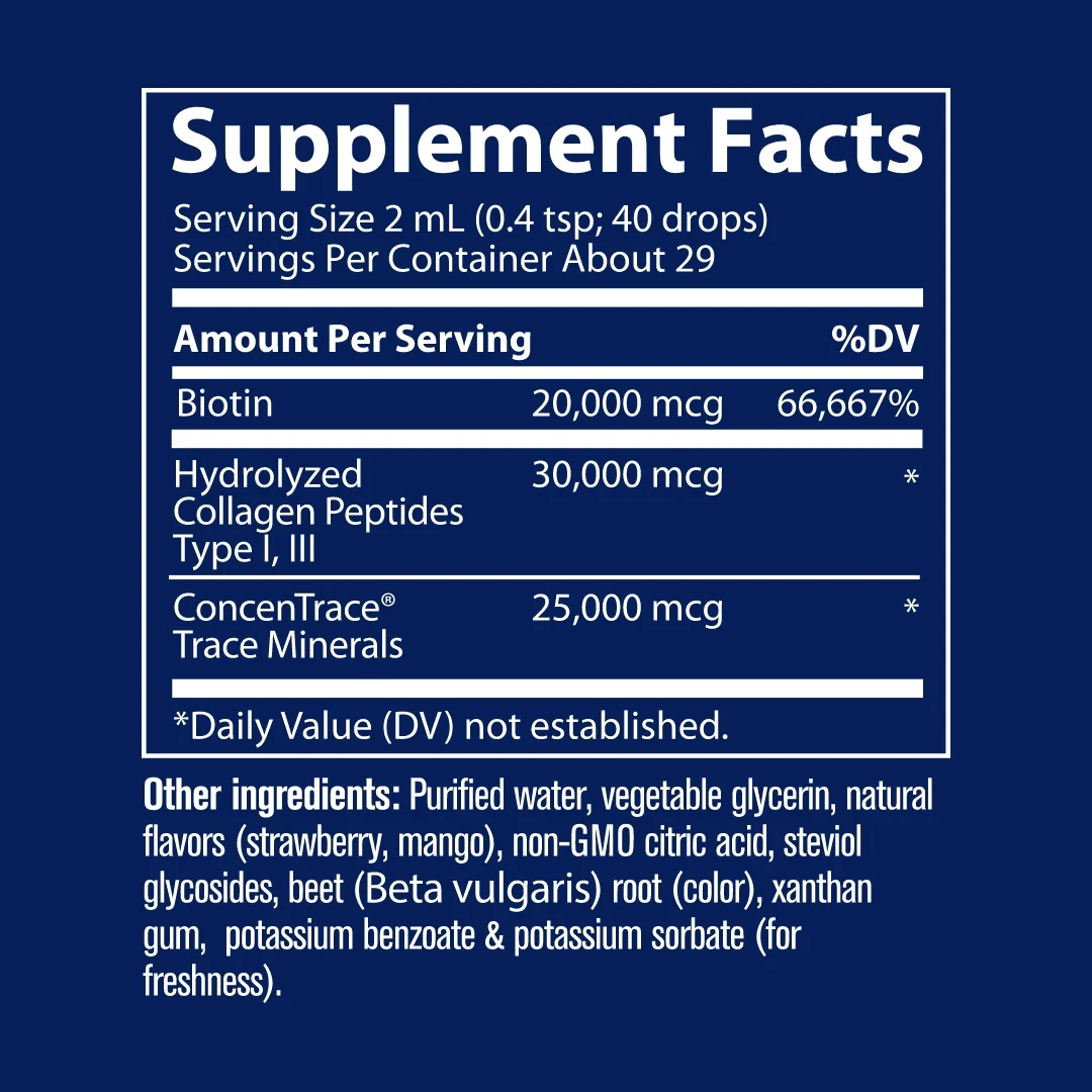 TRACE MINERALS biotinas 20000 mcg ir kolagenas 30000 mcg, 59 ml