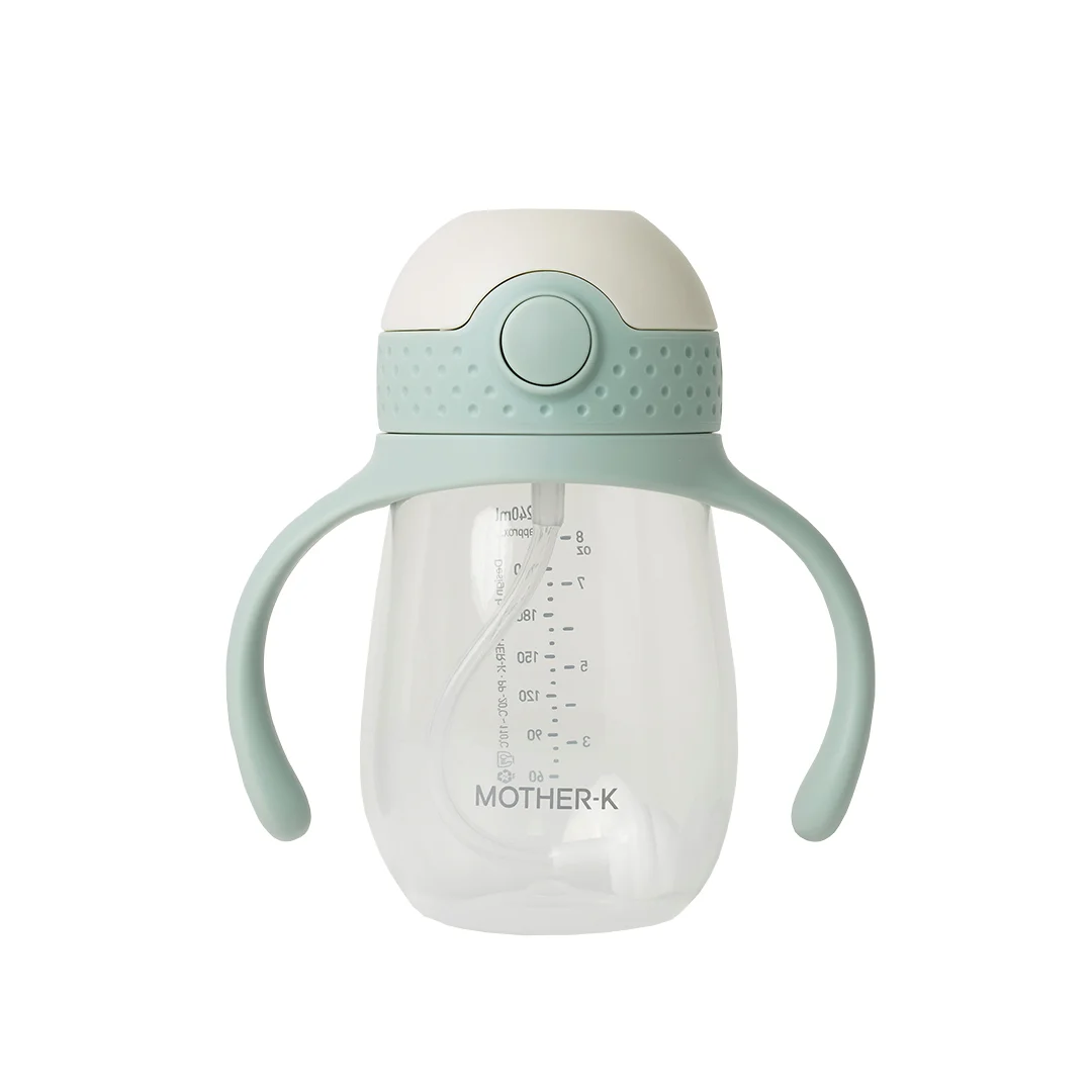 Mother-K HUG PP pagrindo gertuvė su šiaudeliu, 240 ml., Mint