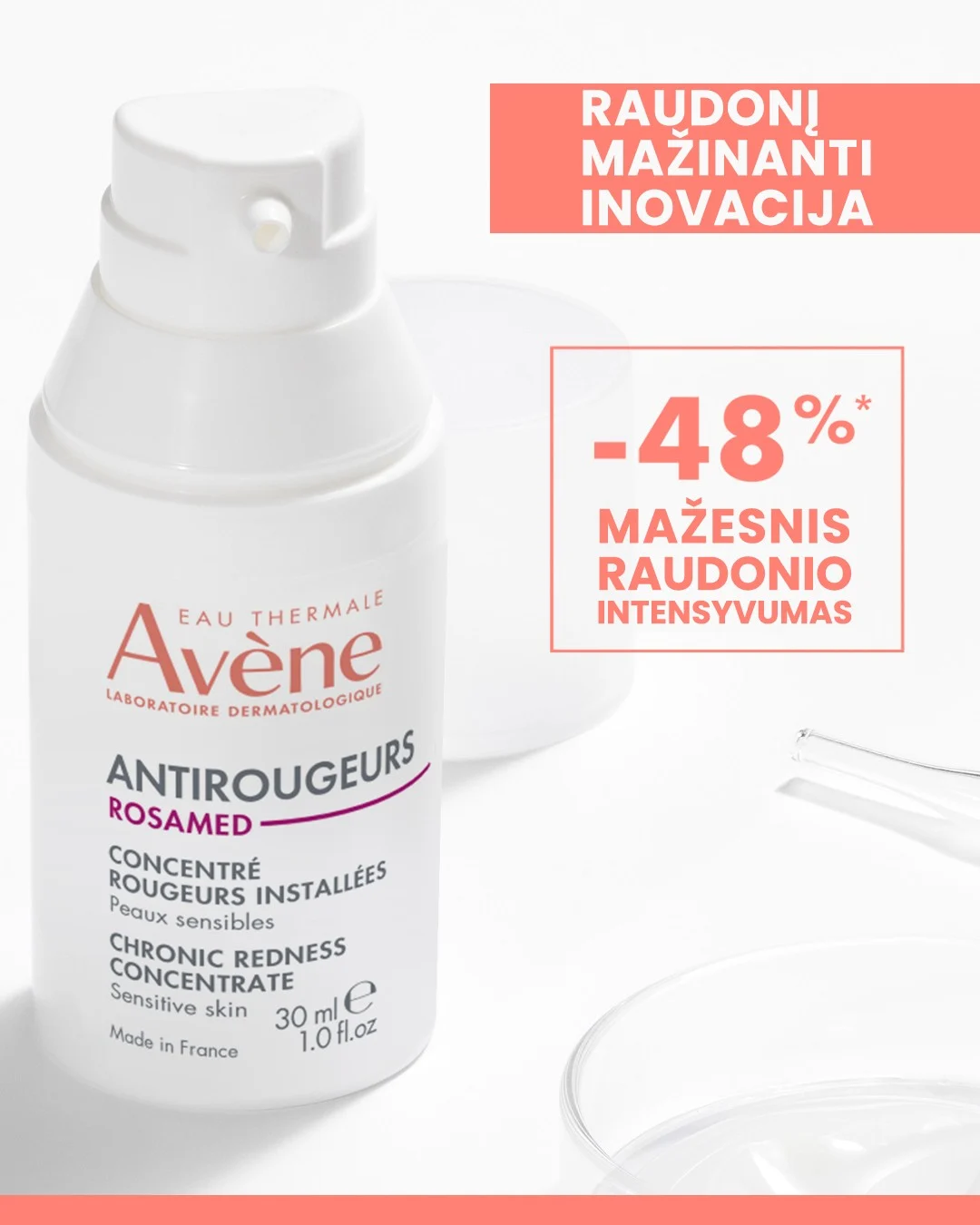 EAU THERMALE AVENE, raudonį mažinantis koncentratas, ROSAMED, 30 ml
