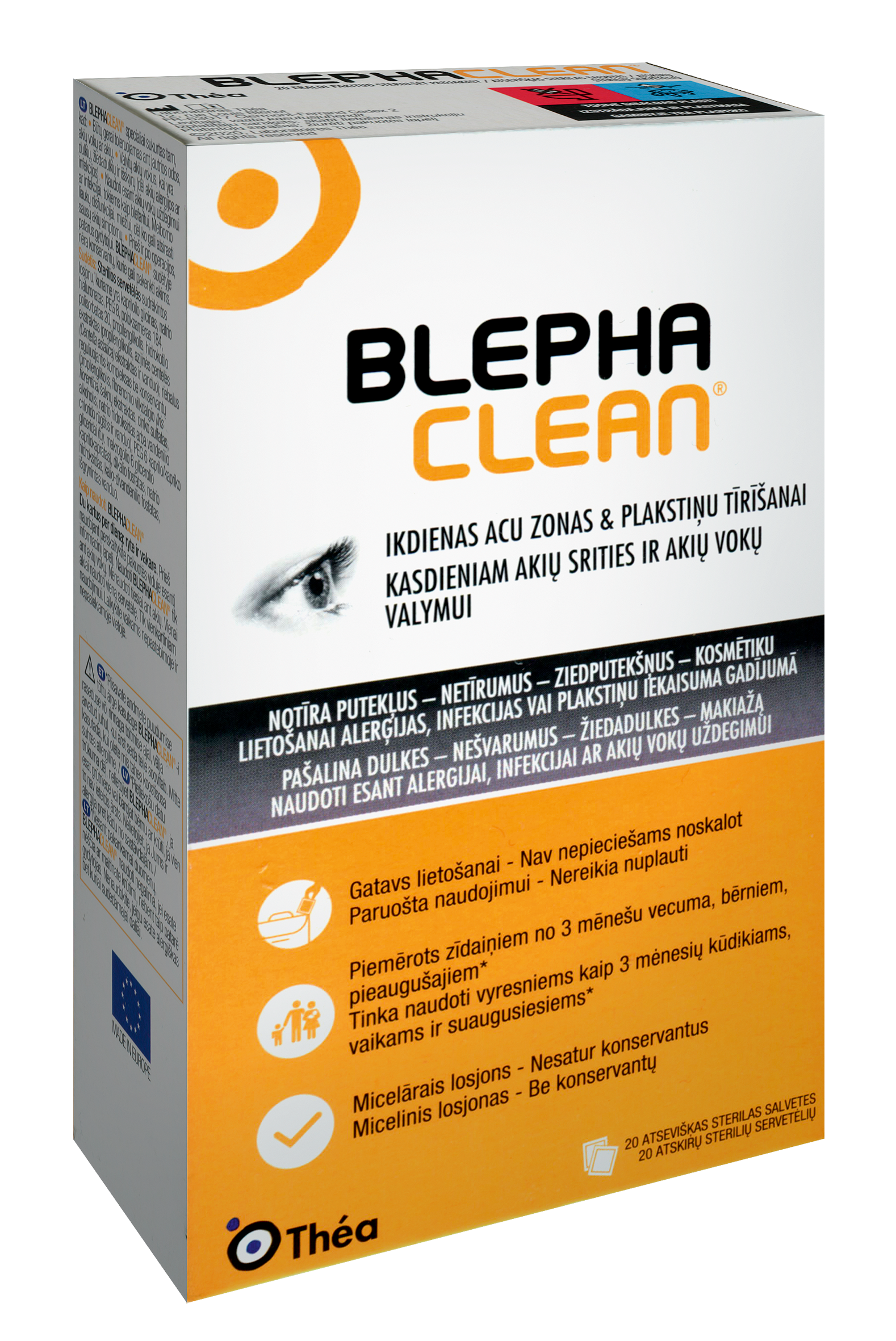 THEA BLEPHACLEAN servetėlės kasdieniniam akių srities ir akių vokų valymui, N20