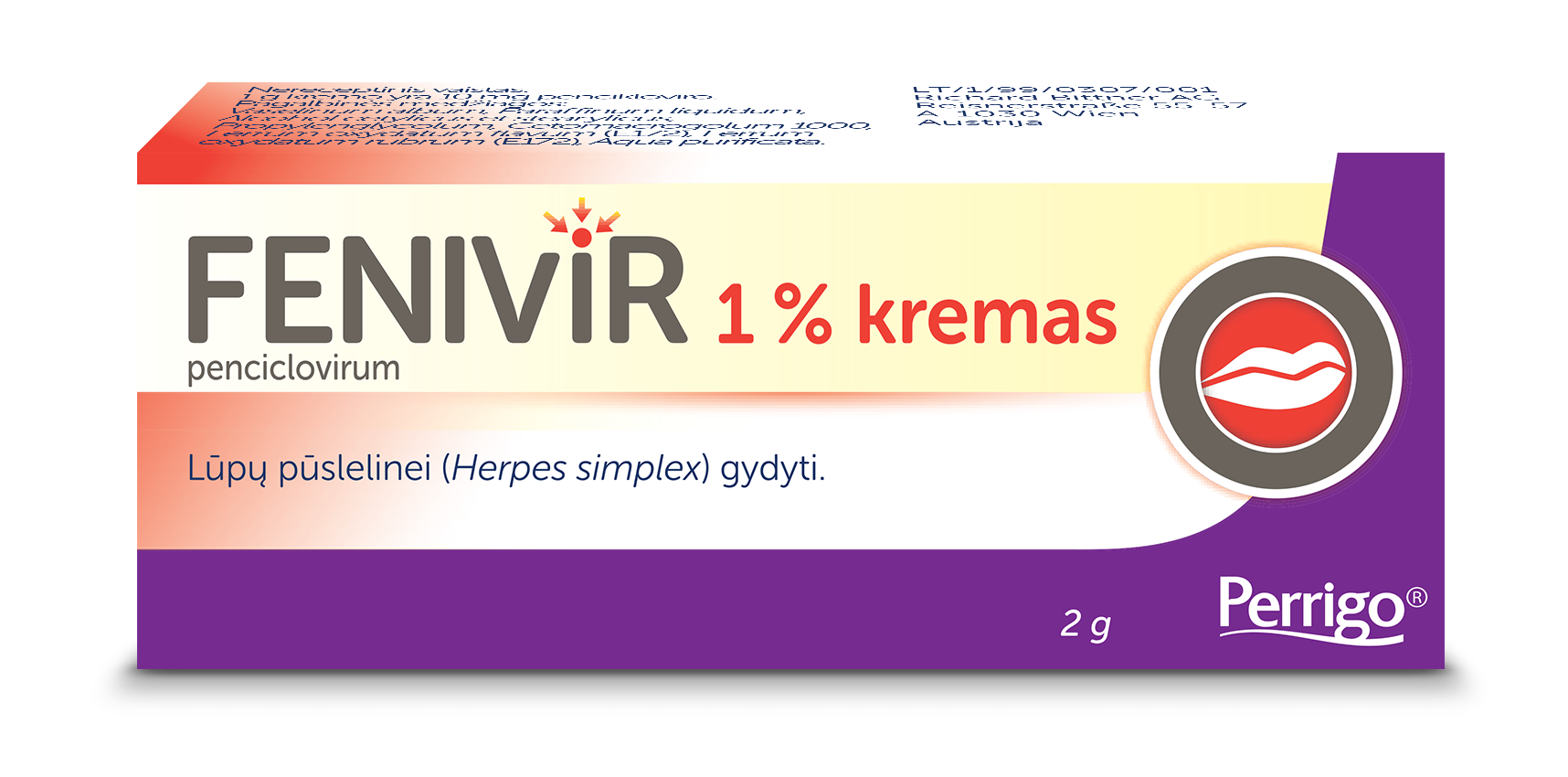 Fenivir 1% kremas, 2 g