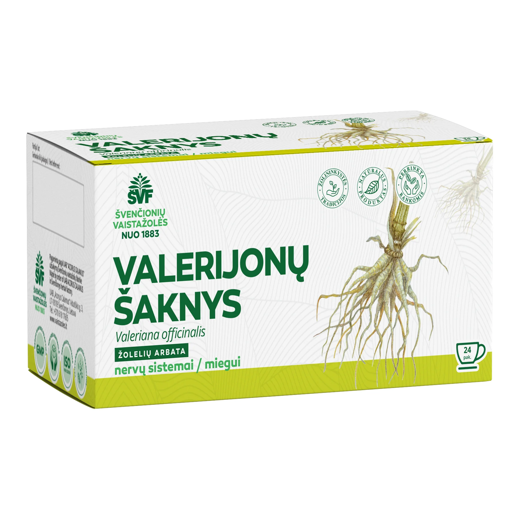 ŠVENČIONIŲ VAISTAŽOLĖS VALERIJONŲ ŠAKNYS, žolelių arbata, 2 g x 24 vnt.