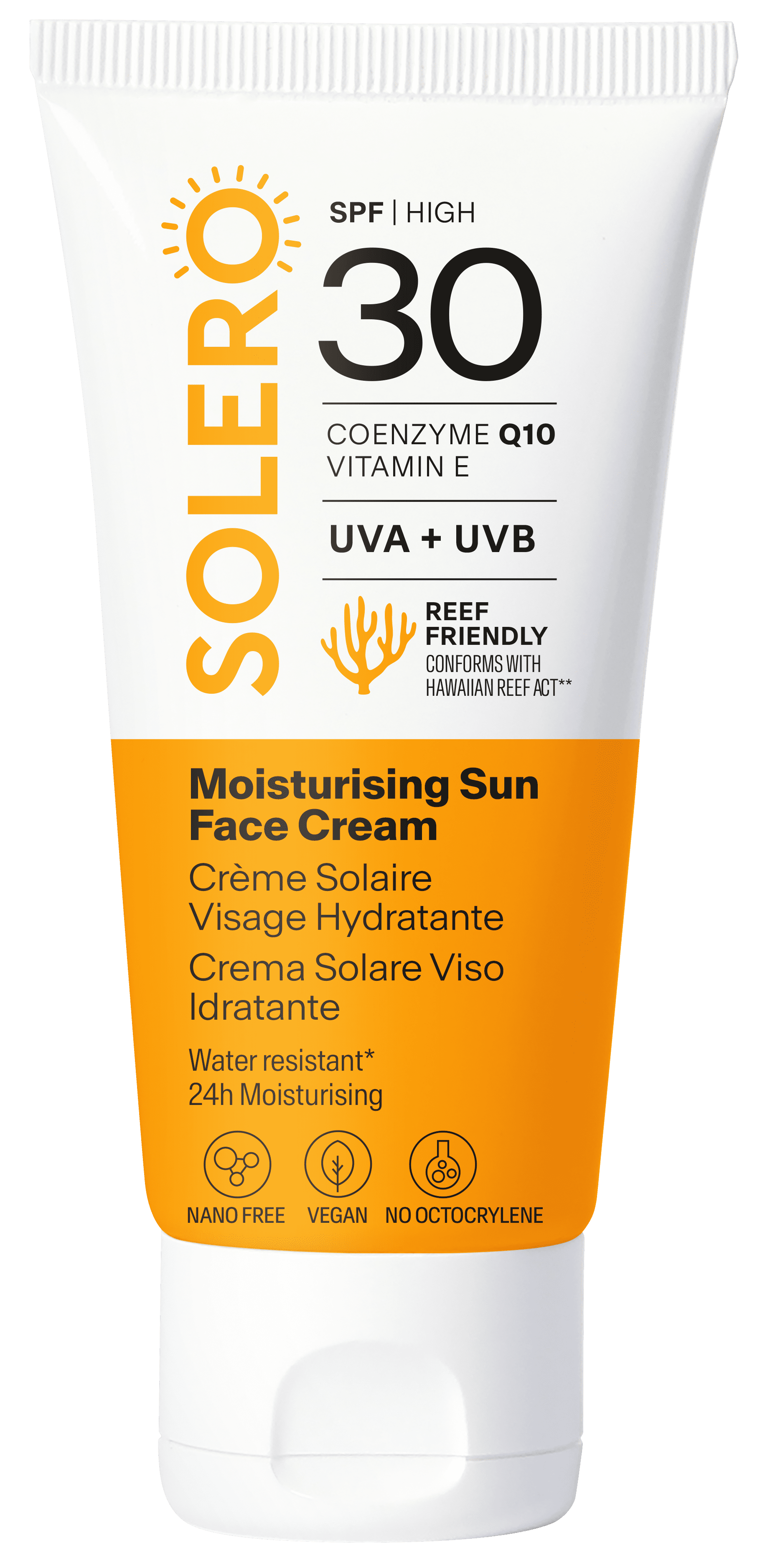 SOLERO drėkinamasis veido kremas nuo saulės SPF 30, 50 ml