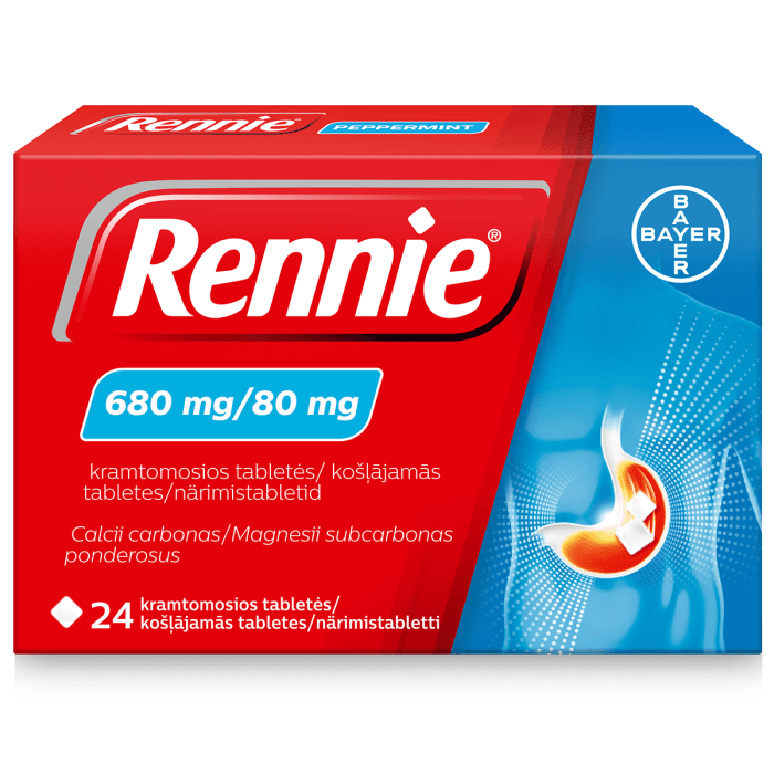 RENNIE 680 mg/80 mg kramtomosios tabletės nuo rėmens N24