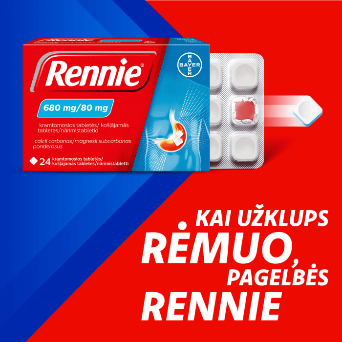 RENNIE 680 mg/80 mg kramtomosios tabletės nuo rėmens N24