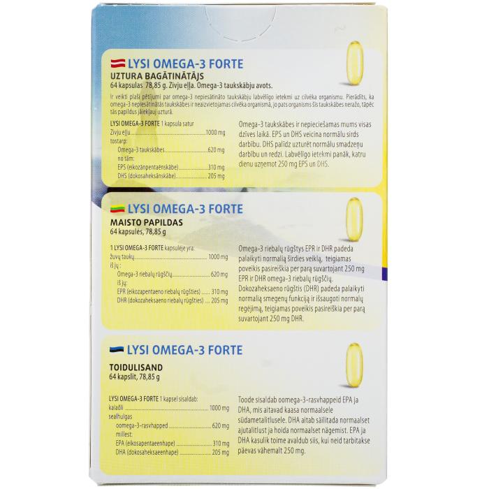 LYSI OMEGA-3 FORTE žuvų taukų minkštosios kapsulės N64