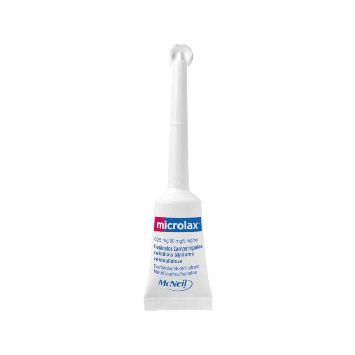 Microlax 625 mg/90 mg/9 mg/ml tiesiosios žarnos tirpalas N12