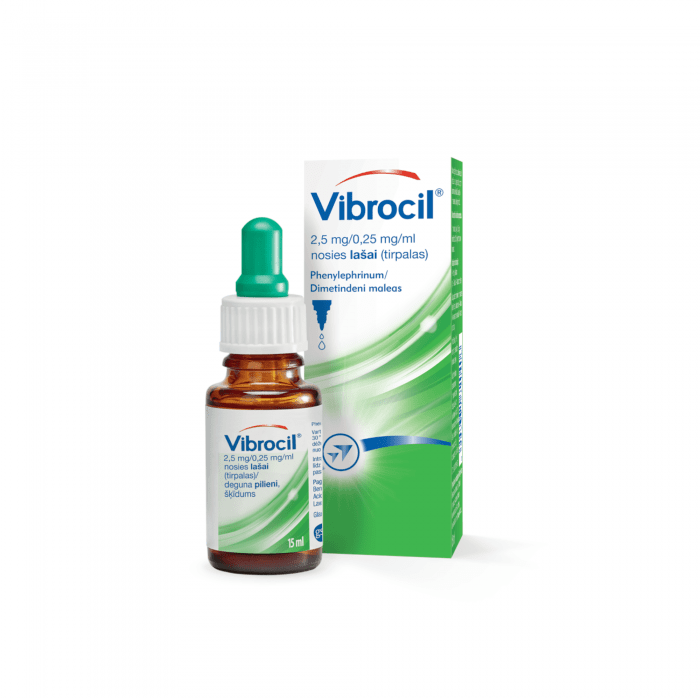 Vibrocil 2,5 mg/0,25 mg nosies lašai 15 ml