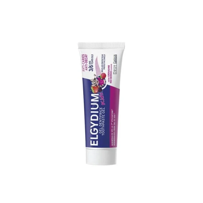ELGYDIUM dantų pasta gelis vaikams KIDS Red Berries ėduonies kontrolei, uogų skonio, 3-6 m., 50ml