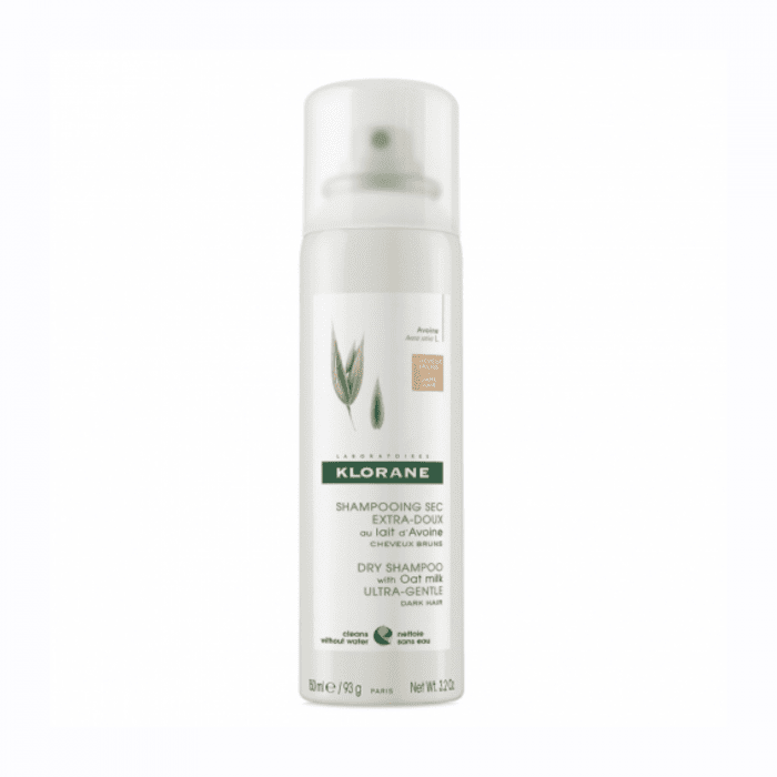 Klorane sausas šampūnas visų tipų plaukams su avižų pieneliu, rudiems/tamsiems plaukams, Dry shampoo OAT 150 ml
