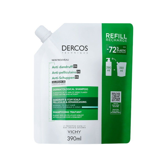 VICHY šampūnas nuo pleiskanų riebiai galvos odai DERCOS, 390 ml