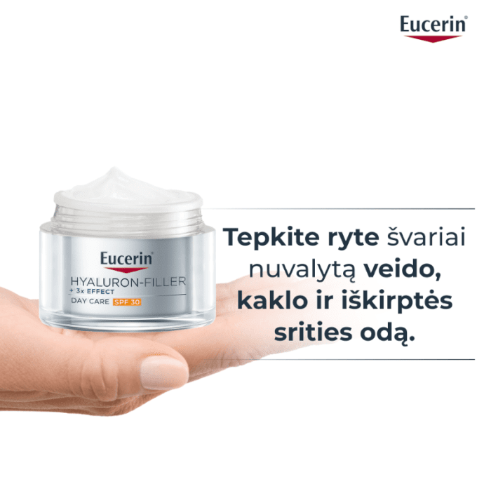 EUCERIN Hyaluron-Filler +3x Effect dieninis veido kremas SPF 30 visų tipų odai su hialurono rūgštimi, 50 ml
