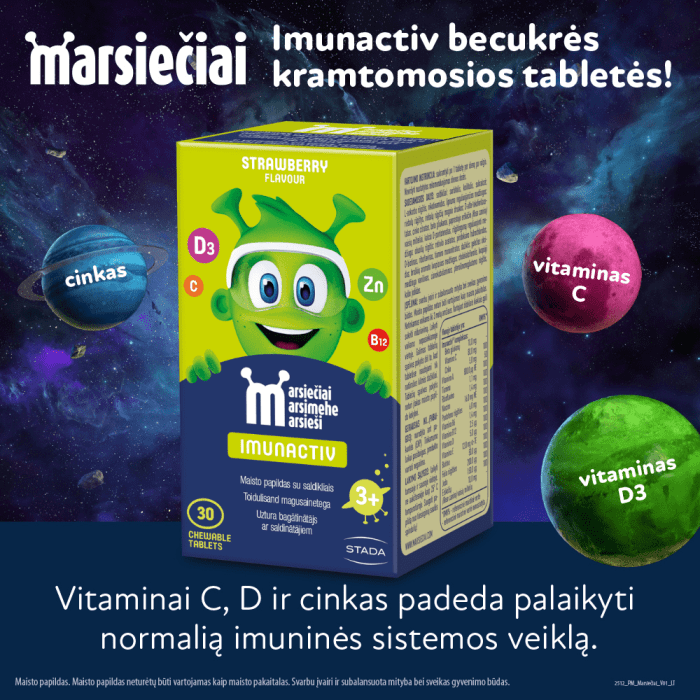 Marsiečiai Imunactiv braškių skonio kramtomosios tabletės N30