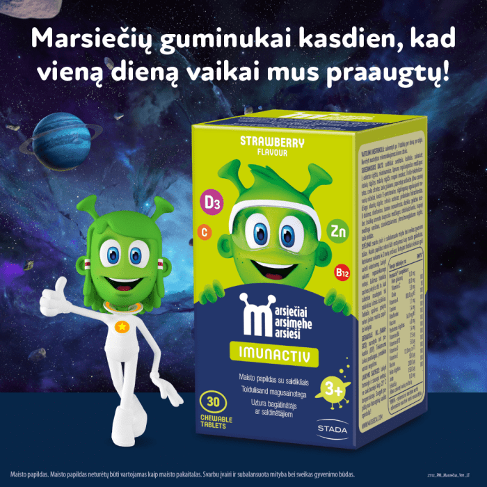 Marsiečiai Imunactiv braškių skonio kramtomosios tabletės N30