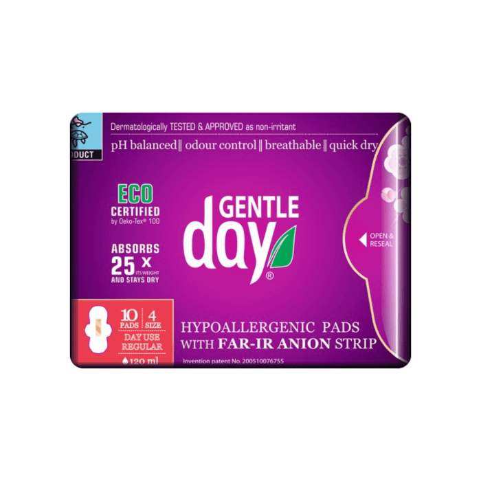 GENTLE DAY ekologiški dieniniai higieniniai paketai su anijonų juostele N10