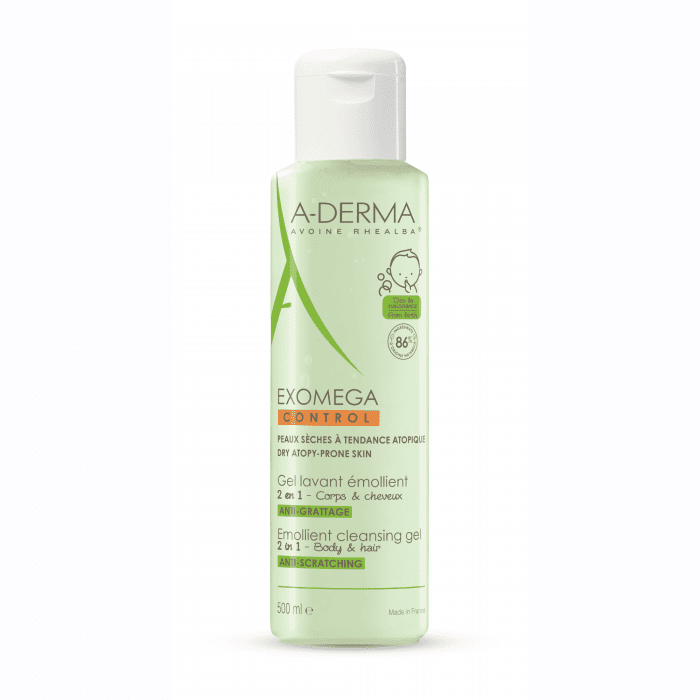 A-DERMA prausimosi gelis 2in1 kūnui ir plaukams, sausai odai EXOMEGA CONTROL 500 ml