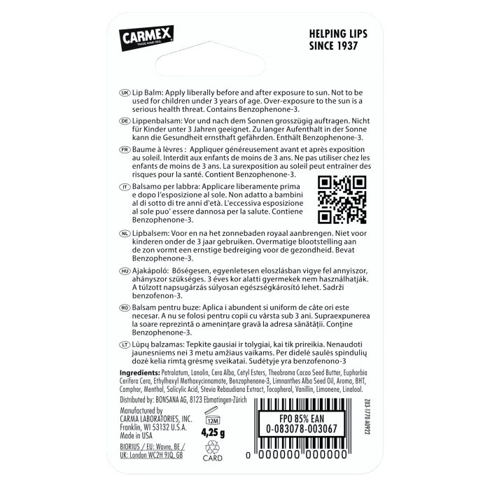 CARMEX lūpų balzamas CLICK STICK, SPF 15, bespalvis 4.25 g
