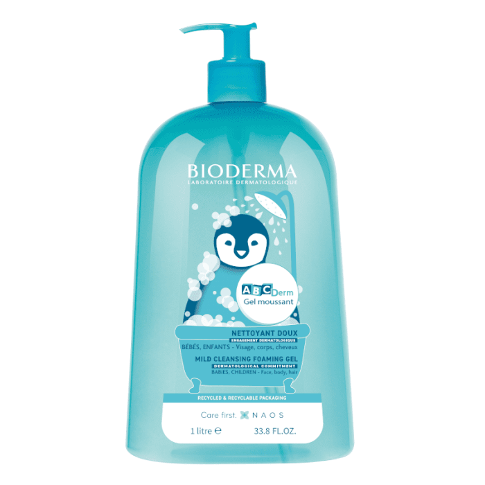BIODERMA gelinis prausiklis kūdikių ir vaikų kūnui ir plaukams ABCDERM GEL MOUSSANT, 1 L
