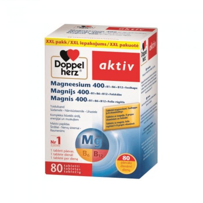 DOPPELHERZ Aktiv magnis 400+B1+B6+B12+folio rūgštis, tabletės N80