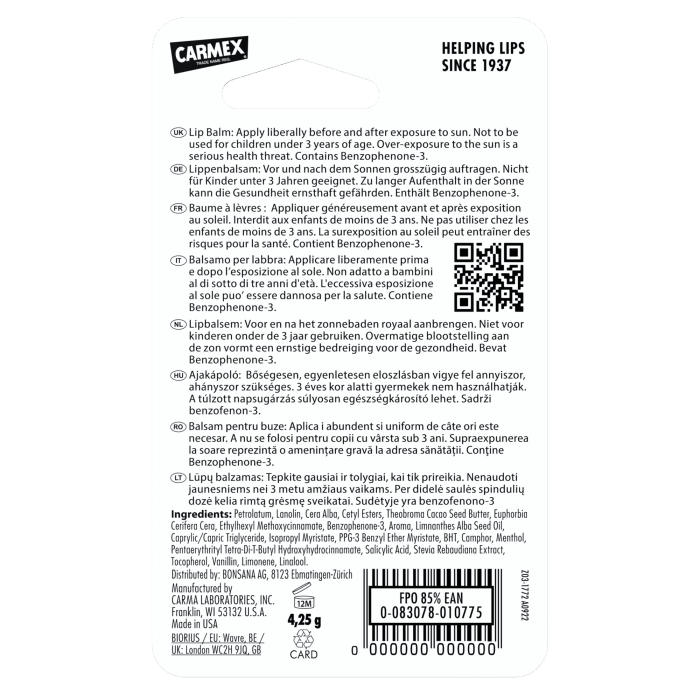 CARMEX granatų skonio pieštukinis lūpų balzamas Pomegranate 4,25 g
