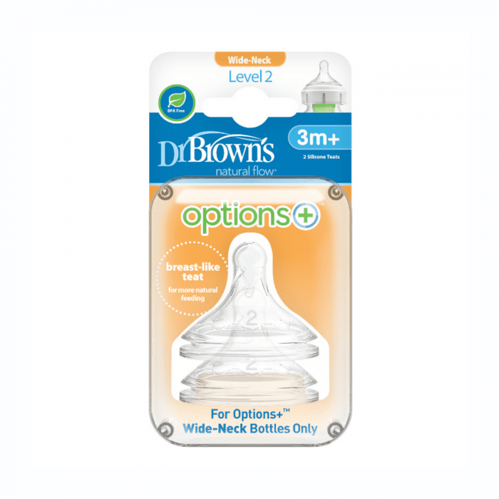 DR.BROWN'S II lygio žindukai OPTIONS+, silikoniniai, 3-6 mėn., plačiu kakleliu N2