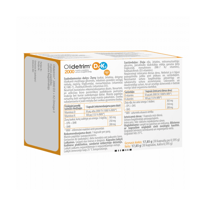 OLIDETRIM Vitaminas D3 2000 TV + K2 ir omega rūgštimis minkštosios kapsulės N30
