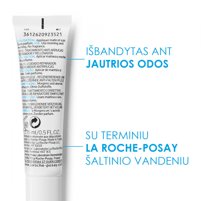 LA ROCHE-POSAY paakių kremas nuo raukšlių su hialuronu HYALU B5, 15 ml