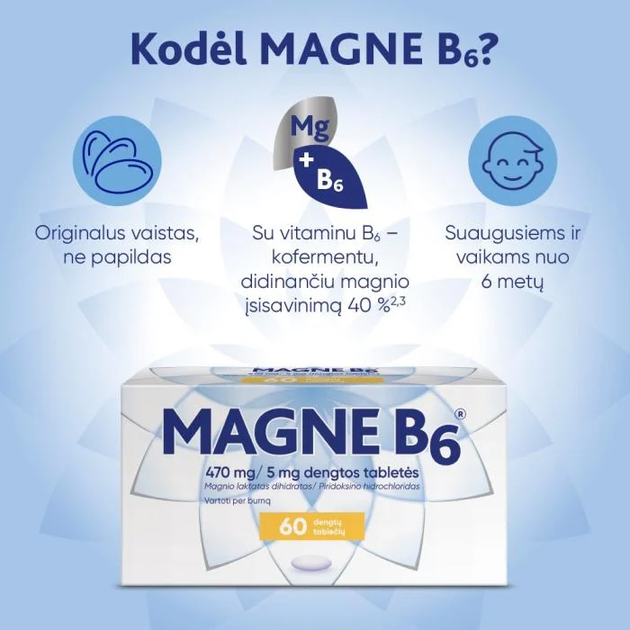 MAGNE B6 470 mg/5 mg dengtos tabletės N60