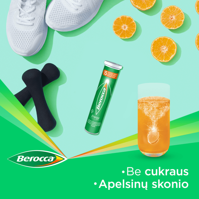 BEROCCA ENERGY vitaminų kompleksas, šnypščiosios tabletės, N30