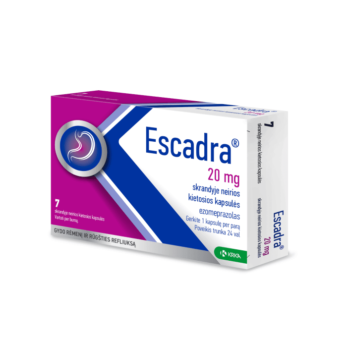 ESCADRA 20 mg skrandyje neirios kietosios kapsulės N7