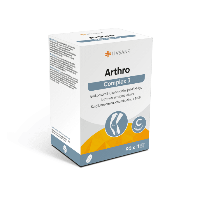 LIVSANE tabletės su vitaminu C, gliukozaminu, chondroitinu ir MSM ARTHRO COMPLEX 3, N90