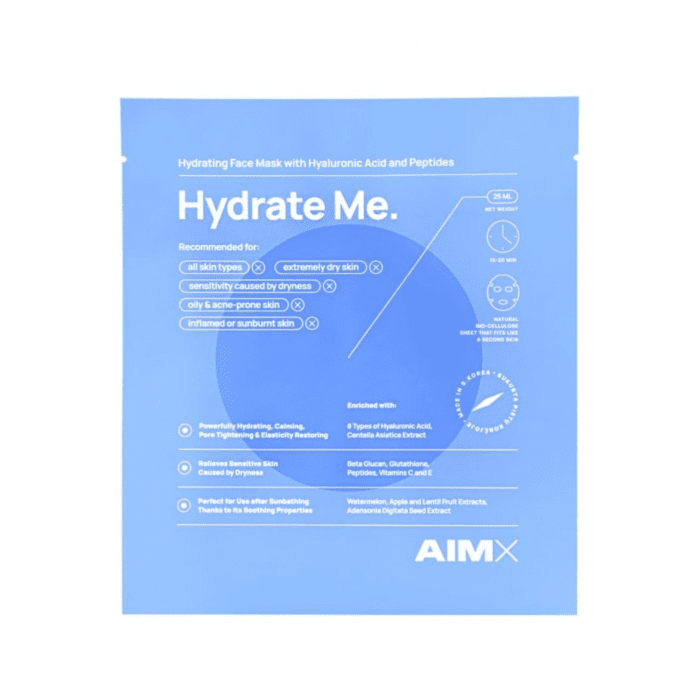 AIMX greito poveikio giliai drėkinanti veido kaukė su peptidais HYDRATE ME 25 ml