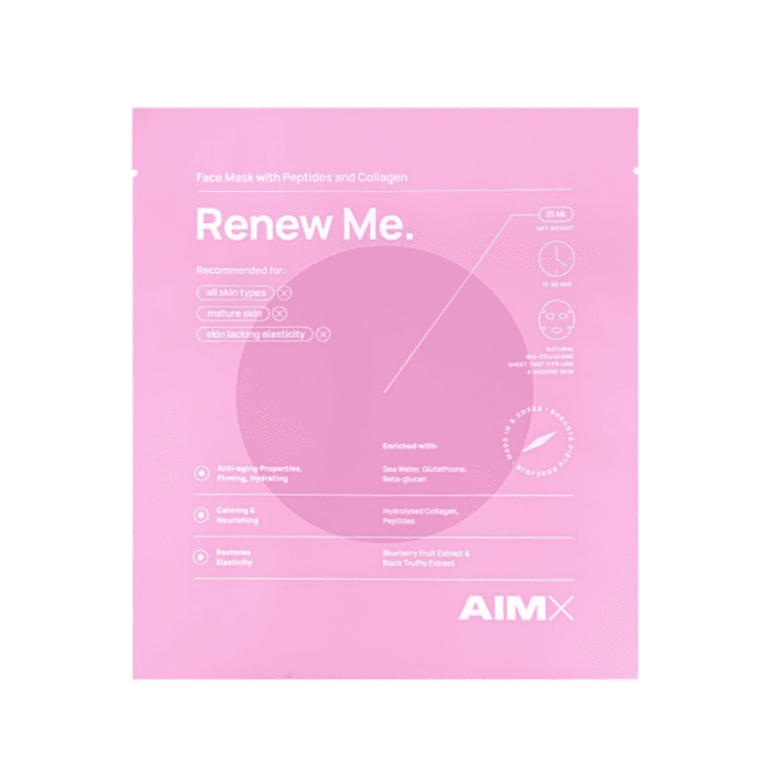 AIMX greito poveikio „Anti-aging“ veido kaukė su peptidais ir kolagenu RENEW ME 25 ml