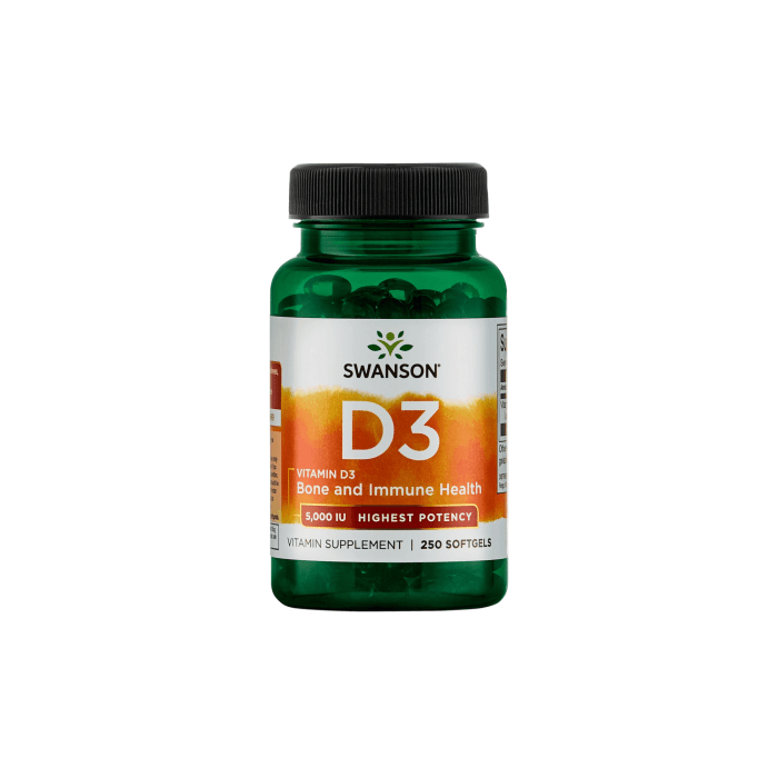 SWANSON VITAMINAS D3 5000TV kapsulės su linų sėmenų aliejumi, N250