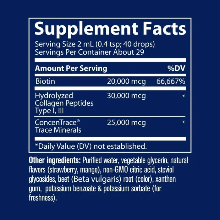 TRACE MINERALS biotinas 20000 mcg ir kolagenas 30000 mcg, 59 ml