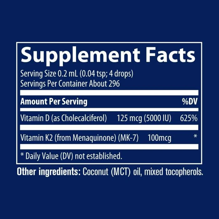 TRACE MINERALS vitamino D3 ir K2 396 dozės, 59 ml