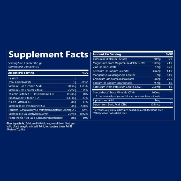 TRACE MINERALS POWER PACK Imunitetui ir energijai elektrolitai su vitaminu C  N30
