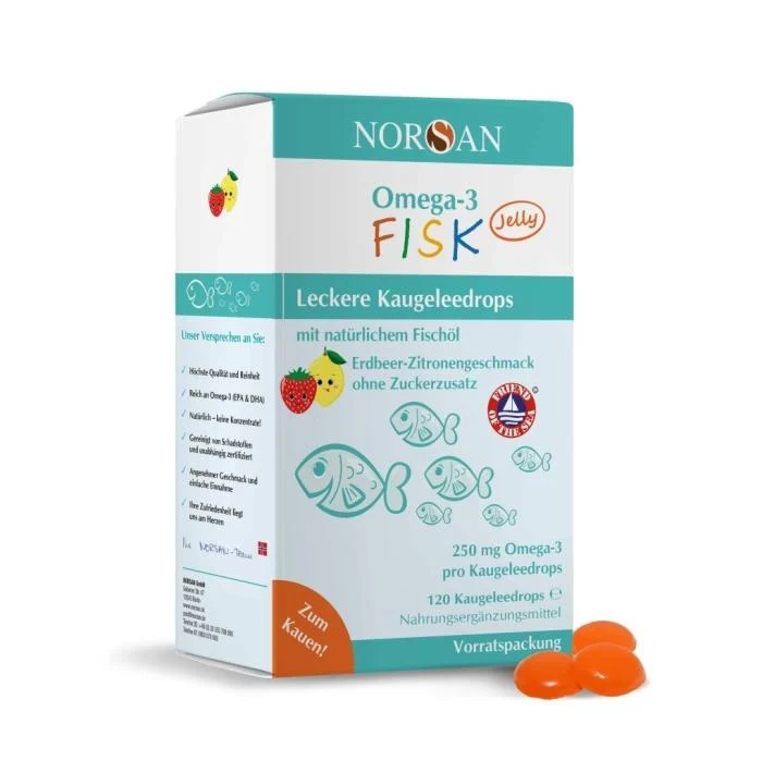 NORSAN OMEGA-3 FISK JELLY braškių/citrinų skonio guminukai, N120 