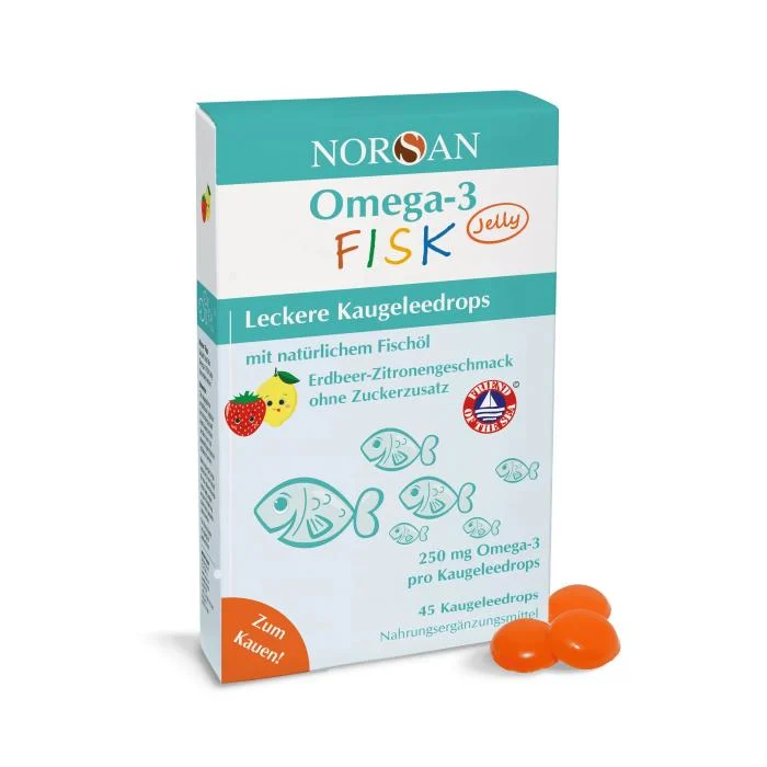 NORSAN OMEGA-3 KIDS Jelly braškių/citrinų skonio guminukai, N45
