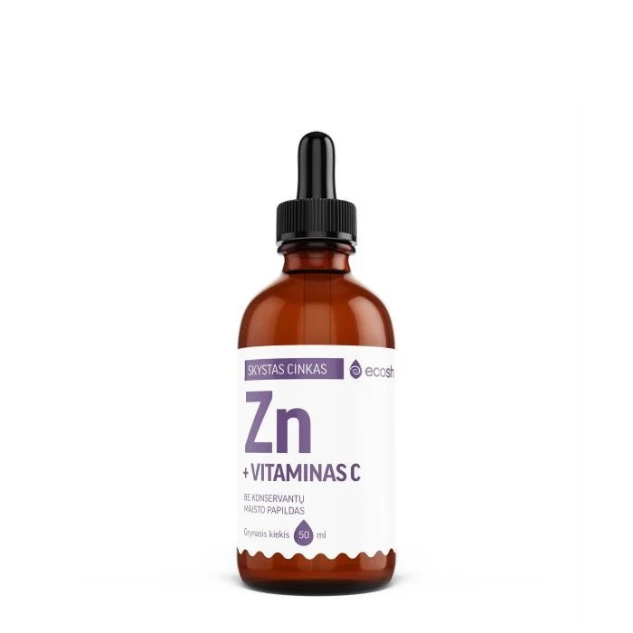 ECOSH bioaktyvus skystas cinkas, bisglicinatas, su vitaminu C, 50 ml
