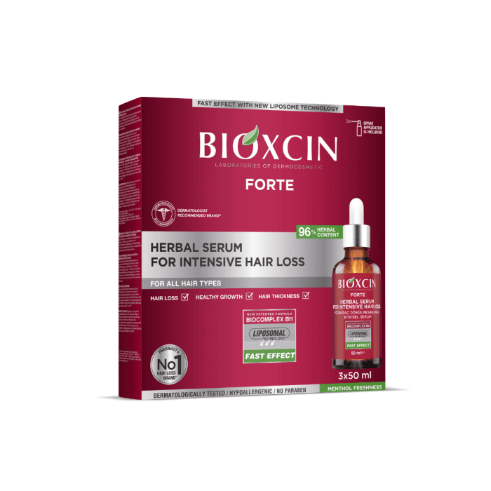 BIOXCIN FORTE serumas nuo intensyvaus plaukų slinkimo, 50 ml x 3 vnt.