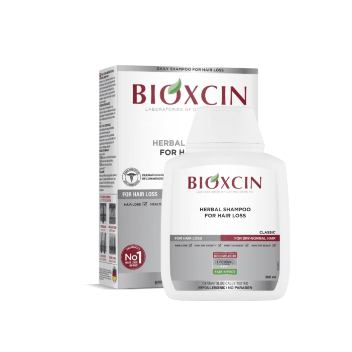 BIOXCIN šampūnas nuo plaukų slinkimo normaliems, sausiems plaukams, 300 ml