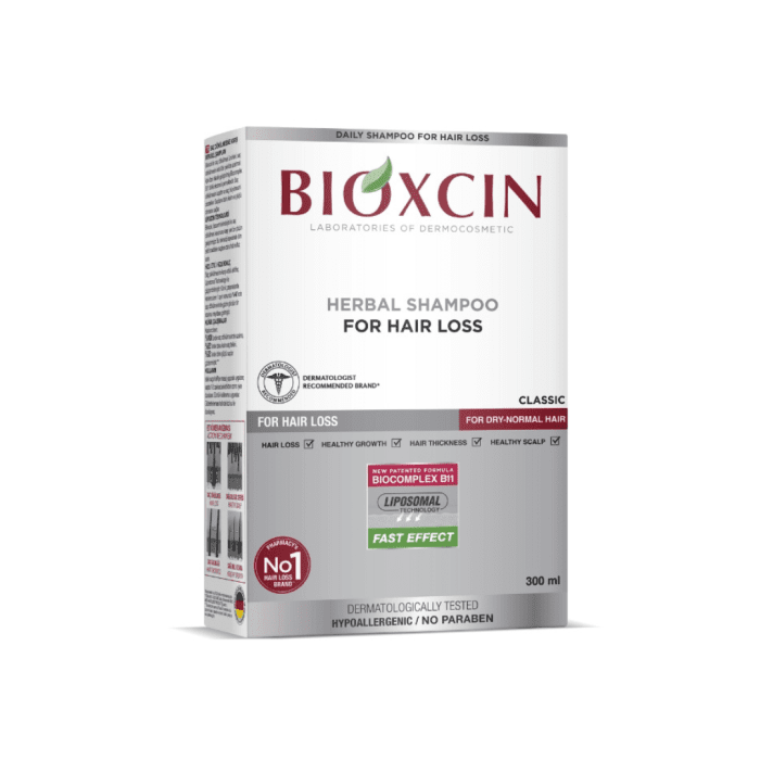 BIOXCIN šampūnas nuo plaukų slinkimo normaliems, sausiems plaukams, 300 ml