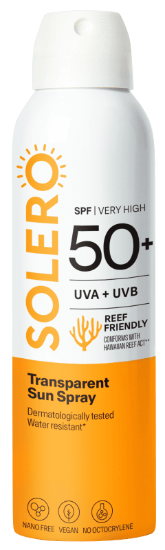 SOLERO skaidrus purškalas nuo saulės SPF 50+, 200 ml