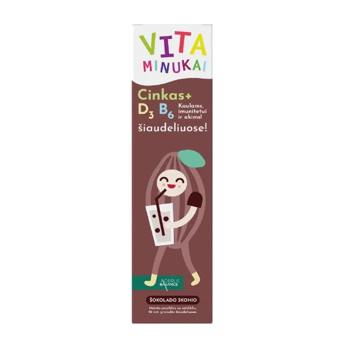 ACORUS BALANCE VITAMINUKAI su cinku, vit. D ir B6 šiaudeliuose, šokolado sk., 10 vnt.