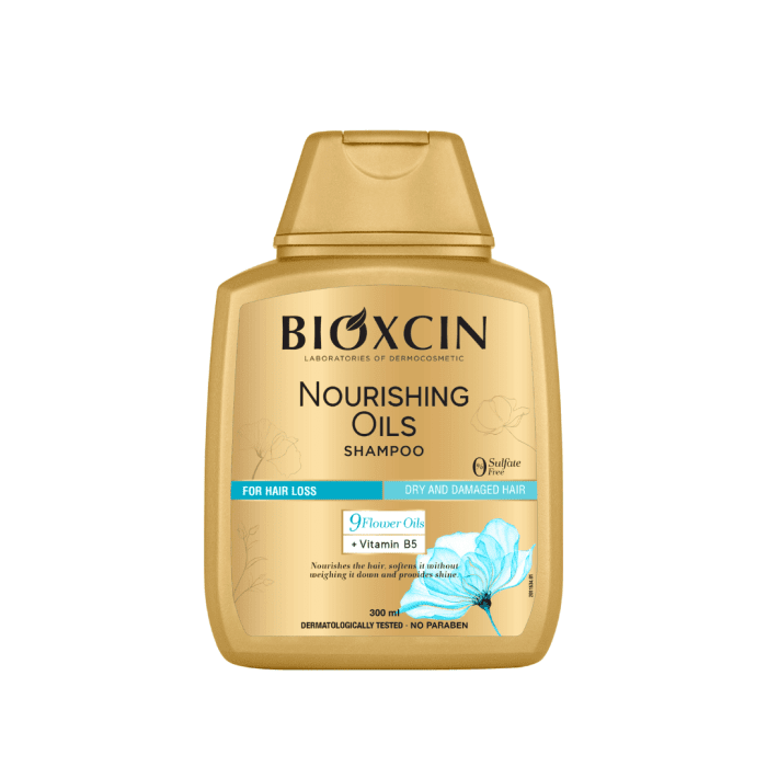 BIOXCIN maitinantis šampūnas nuo plaukų slinkimo su gėlių aliejais, 300 ml